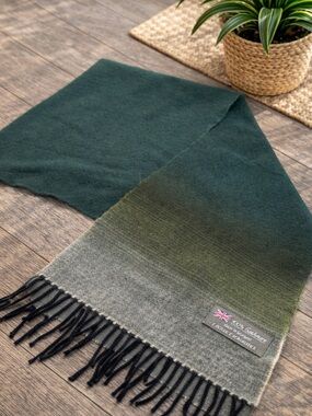 Scottish 100% Cashmere Scarf Green Ombre Fringe Luxury Wrap